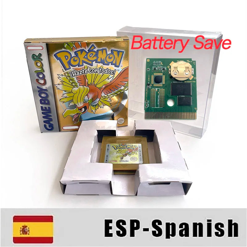 Battery Save pokemon yellow blue red crystal silver gold green USA EUR FRA ESP NOE ITA Game Cartridge with box for GBC