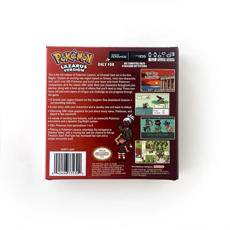 Pokemon lazarus Rom Hacks with box English V1.1 RTC Flash cart Game Cartridge