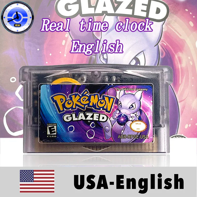 USA English RTC Flash Cart Pokemon Altered Emerald Odyssey GLAZED Flora Sky quetzal pisces Game Cartridge Card Rom Hack for Gba