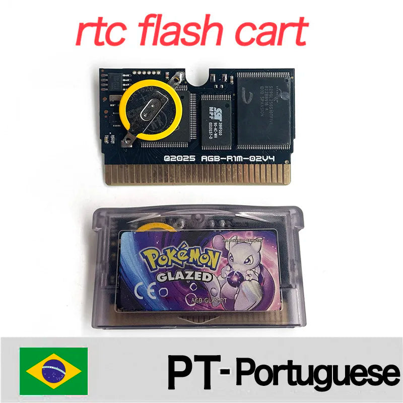 GBA Game Pokemon Glazed v8.6.3.gba ESP USA PT Version RTC Flash cart Cartridge Rom Hack English Spanish Portuguese