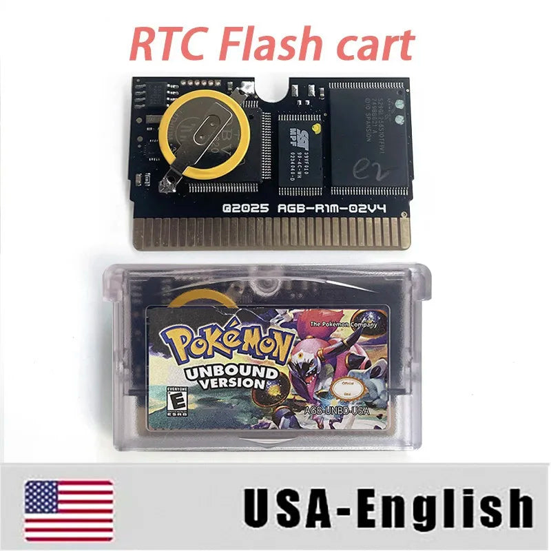 USA ESP Version IC RTC Flash cart Pokemon Unbound (v2.1.1.1) GBA Game Cartridge  Rom Hack Spanish English Language