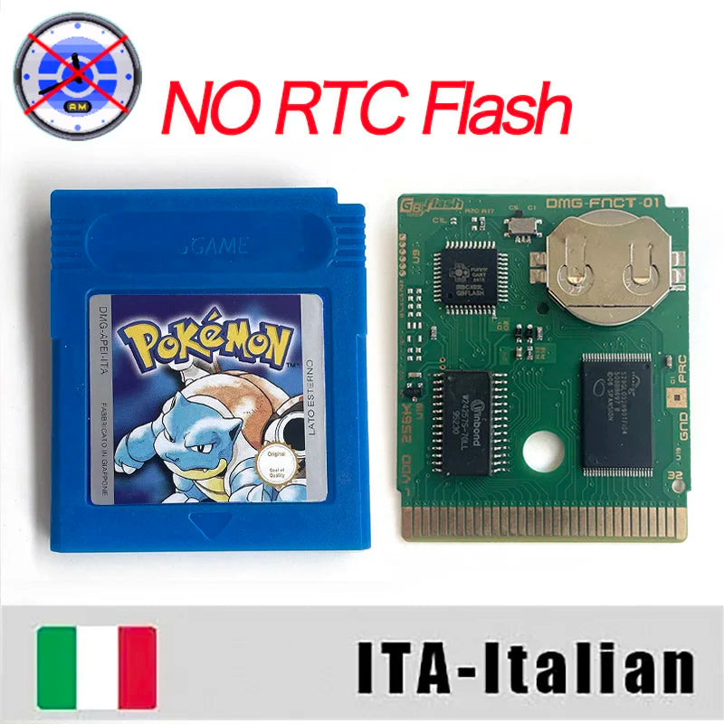 ITA ESP EUR FRA NOE RTC flash cart NO RTC FLASH CART Pokemon gold silver yellow crystal 16 bit Rom Hack Game Cartridge for GBC