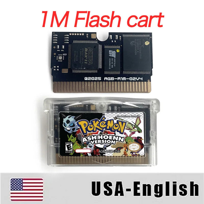Pokemon ashhoenn version USA ESP 1 M Flash cart GBA Nintendo Game Cartridge Video Console Card Rom Hack Spanish English