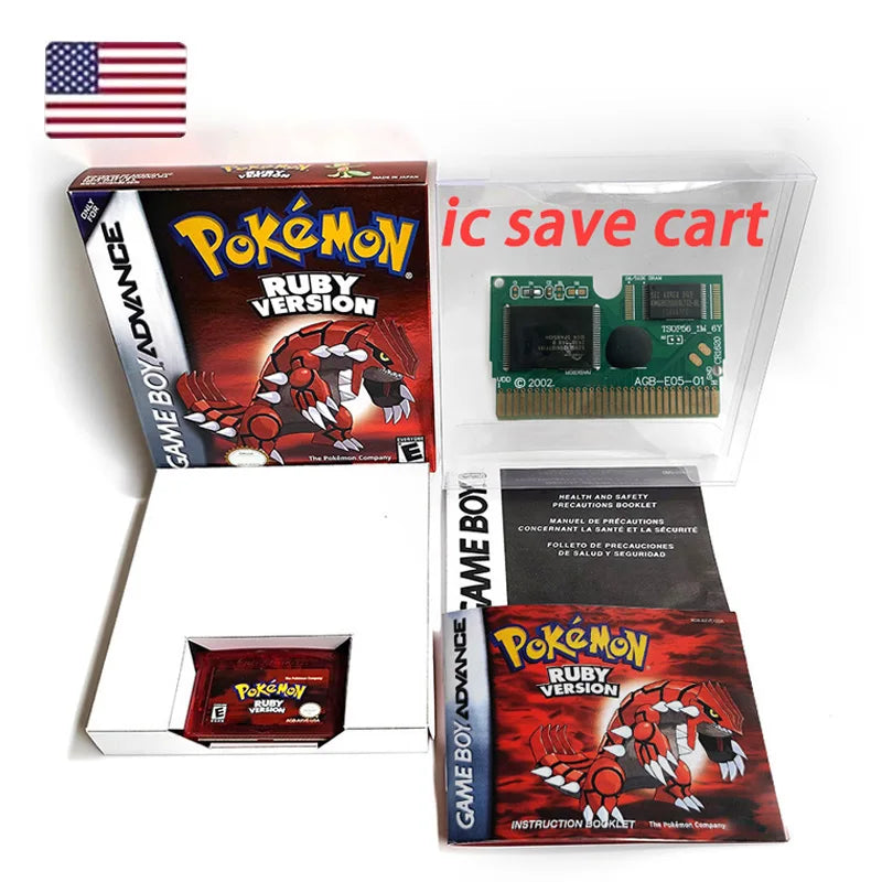 USA FRA NOE FRA version GBA game IC SAVE CART pokemon LeafGreen Firered sealed box tray Game Cartridge manual for gba