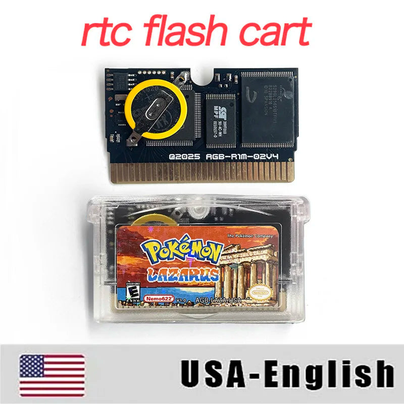 Pokemon lazarus Rom Hacks with box English V1.1 RTC Flash cart Game Cartridge