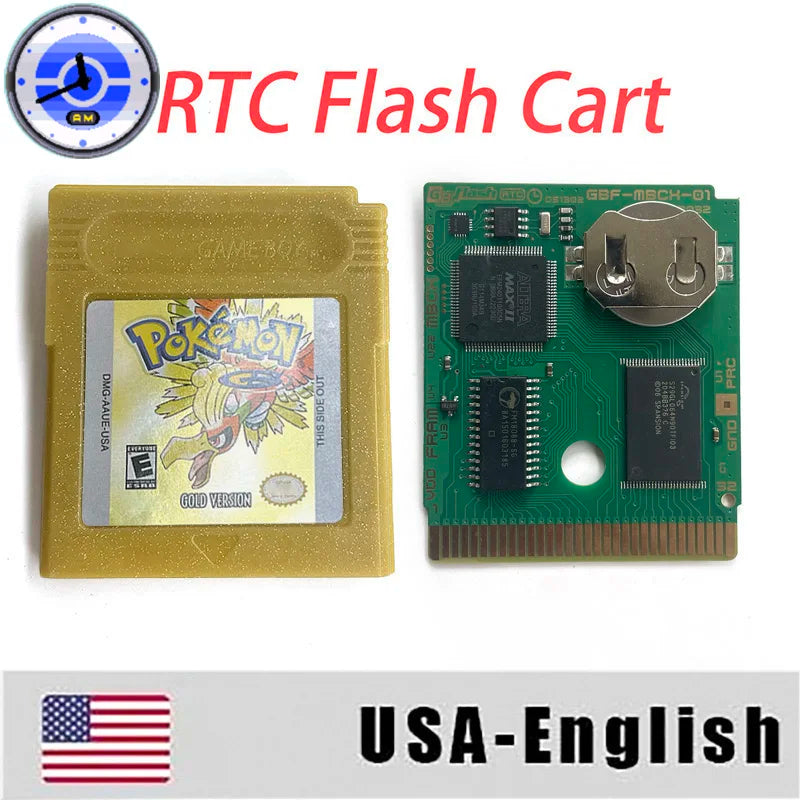 ITA ESP EUR FRA NOE RTC flash cart NO RTC FLASH CART Pokemon gold silver yellow crystal 16 bit Rom Hack Game Cartridge for GBC