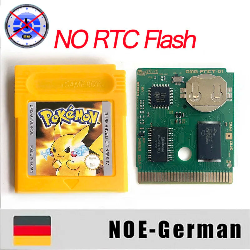 ITA ESP EUR FRA NOE RTC flash cart NO RTC FLASH CART Pokemon gold silver yellow crystal 16 bit Rom Hack Game Cartridge for GBC