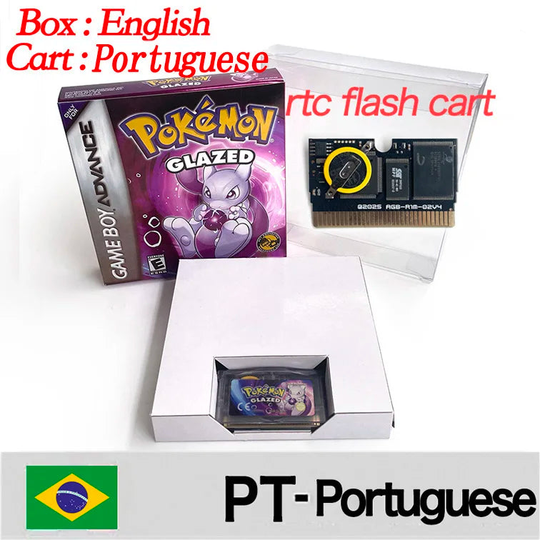 GBA Game Pokemon Glazed v8.6.3.gba ESP USA PT Version RTC Flash cart Cartridge Rom Hack English Spanish Portuguese