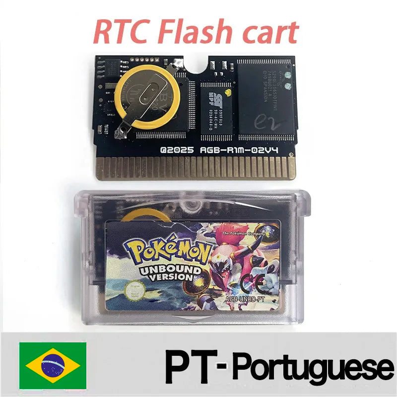 USA ESP Version IC RTC Flash cart Pokemon Unbound (v2.1.1.1) GBA Game Cartridge  Rom Hack Spanish English Language