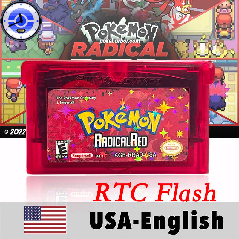 USA English RTC Flash Cart Pokemon Altered Emerald Odyssey GLAZED Flora Sky quetzal pisces Game Cartridge Card Rom Hack for Gba