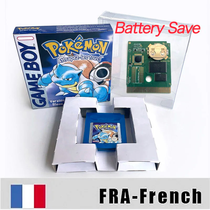 Battery Save pokemon yellow blue red crystal silver gold green USA EUR FRA ESP NOE ITA Game Cartridge with box for GBC