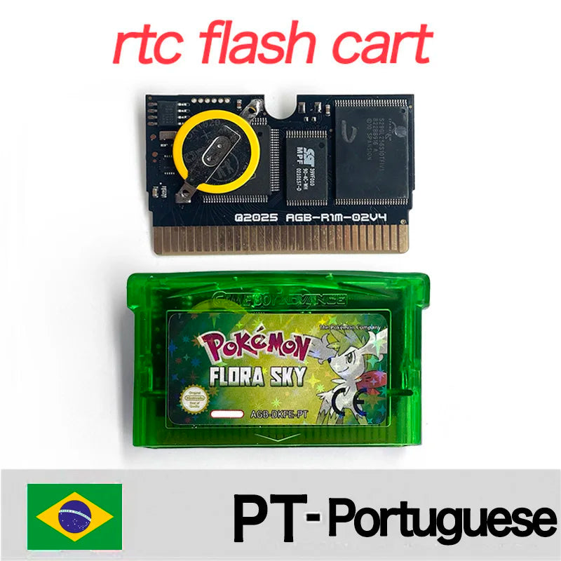 Pokemon flora sky GBA USA PT Version RTC Flash cart Game Nintendo Cartridge Video Console Card Rom Hack Portuguese English