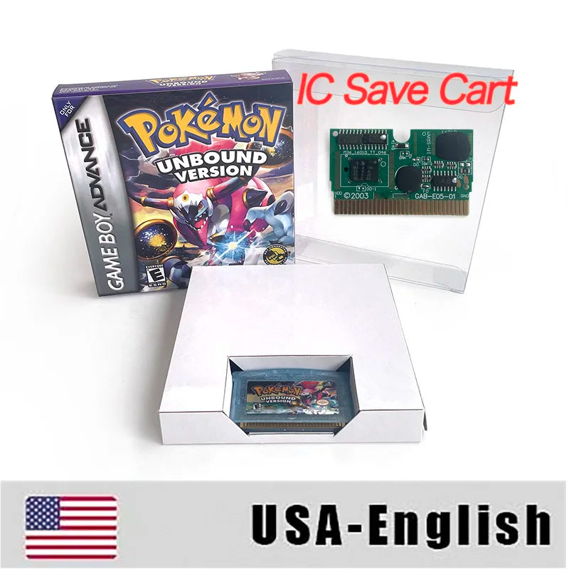 USA ESP Version IC RTC Flash cart Pokemon Unbound (v2.1.1.1) GBA Game Cartridge  Rom Hack Spanish English Language