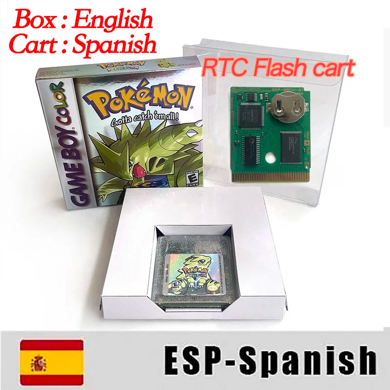 USA ESP NOE Version Pokemon prism RTC Flash cart GBC Game Cartridge Video Game Console Card Rom Hack English Spanish German