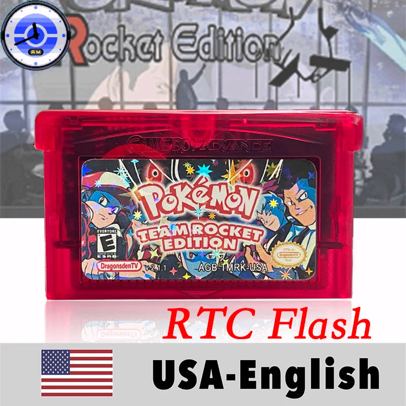 USA English RTC Flash Cart Pokemon Altered Emerald Odyssey GLAZED Flora Sky quetzal pisces Game Cartridge Card Rom Hack for Gba