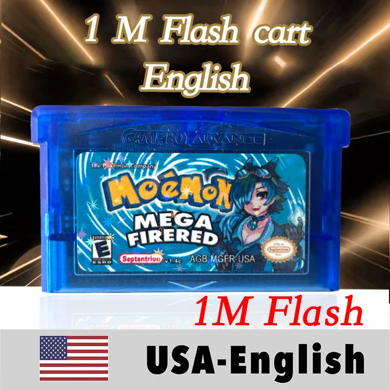 USA English  1 M Flash cart Pokemon moemon FIRERED GAIA MY ASS ash hoenn firered rocket CLOVER GBA Rom Hack Game Cartridge