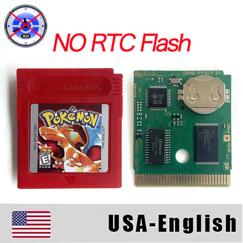ITA ESP EUR FRA NOE RTC flash cart NO RTC FLASH CART Pokemon gold silver yellow crystal 16 bit Rom Hack Game Cartridge for GBC
