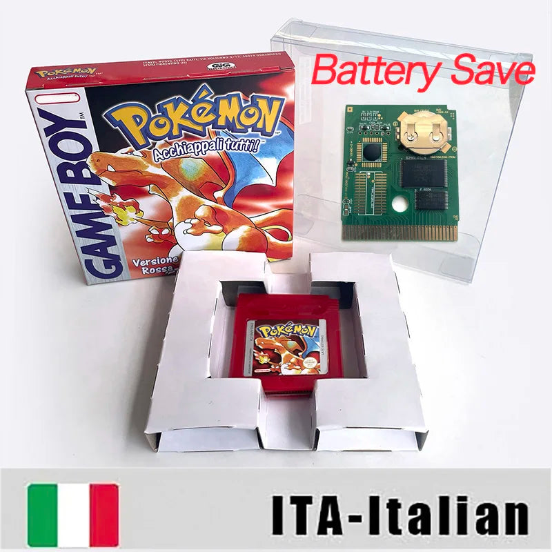 Battery Save pokemon yellow blue red crystal silver gold green USA EUR FRA ESP NOE ITA Game Cartridge with box for GBC
