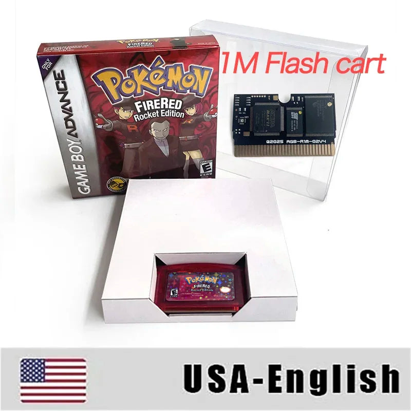 USA ESP Pokemon firered rocket (v1.02).gba 1M Flash cart  GBA Game Cartridge Rom Hack Spanish English