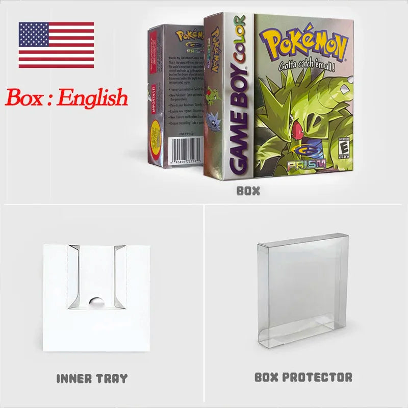 USA ESP NOE Version Pokemon prism RTC Flash cart GBC Game Cartridge Video Game Console Card Rom Hack English Spanish German