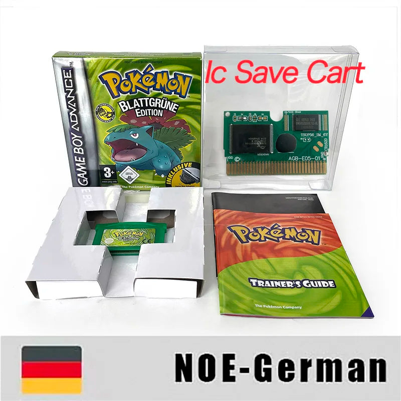 USA FRA NOE FRA version GBA game IC SAVE CART pokemon LeafGreen Firered sealed box tray Game Cartridge manual for gba