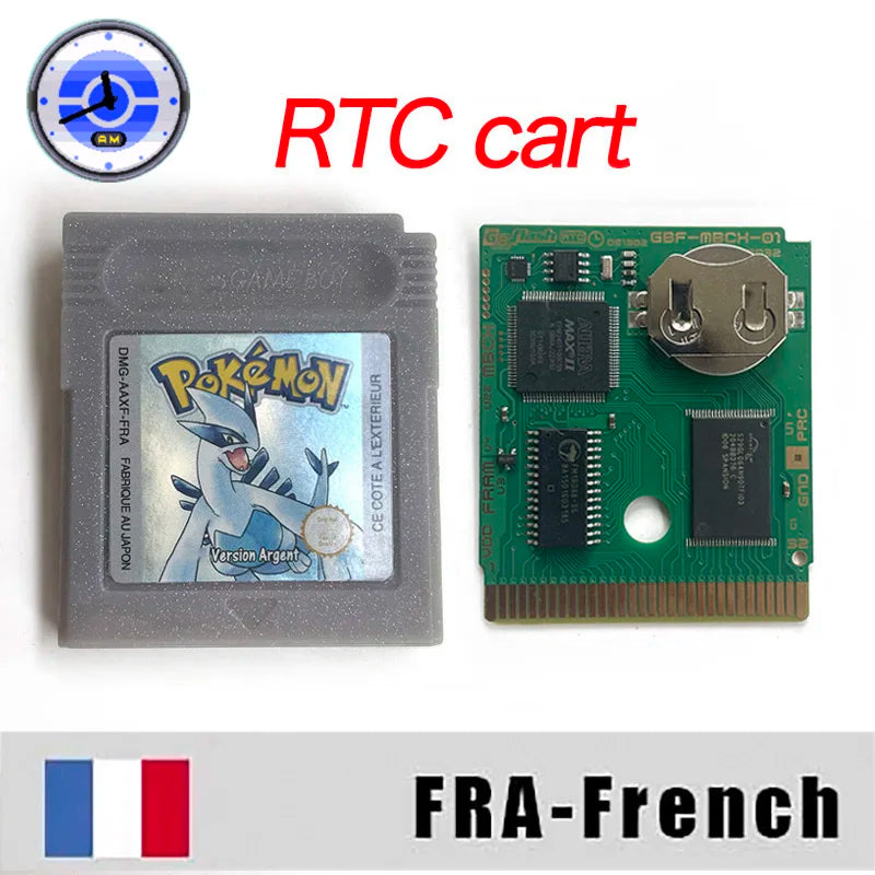 ITA ESP EUR FRA NOE RTC flash cart NO RTC FLASH CART Pokemon gold silver yellow crystal 16 bit Rom Hack Game Cartridge for GBC