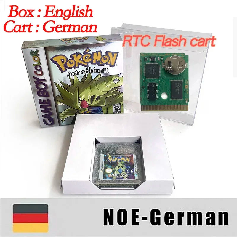 USA ESP NOE Version Pokemon prism RTC Flash cart GBC Game Cartridge Video Game Console Card Rom Hack English Spanish German