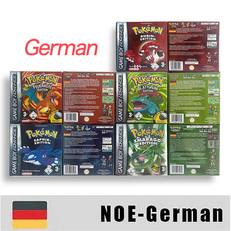 EUR ESP NOE FRA ITA IC save cart Nintendo Pokemon Emerald Ruby Leafgreen Sapphire Firered Metallic Holographic Box game cartridge for GBA