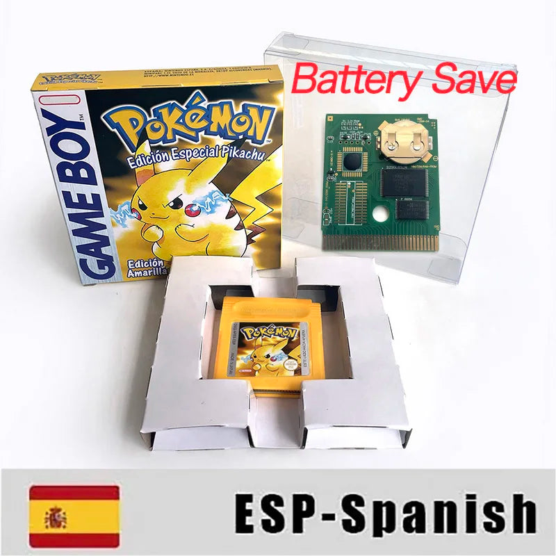 Battery Save pokemon yellow blue red crystal silver gold green USA EUR FRA ESP NOE ITA Game Cartridge with box for GBC