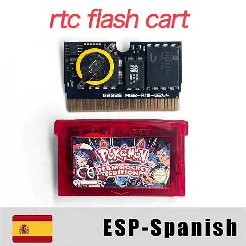 USA ESP RTC Flash cart Real Time Clock Pokemon team rocket edition Nintendo GBA Game Cartridge Video Console Rom Hack English Spanish