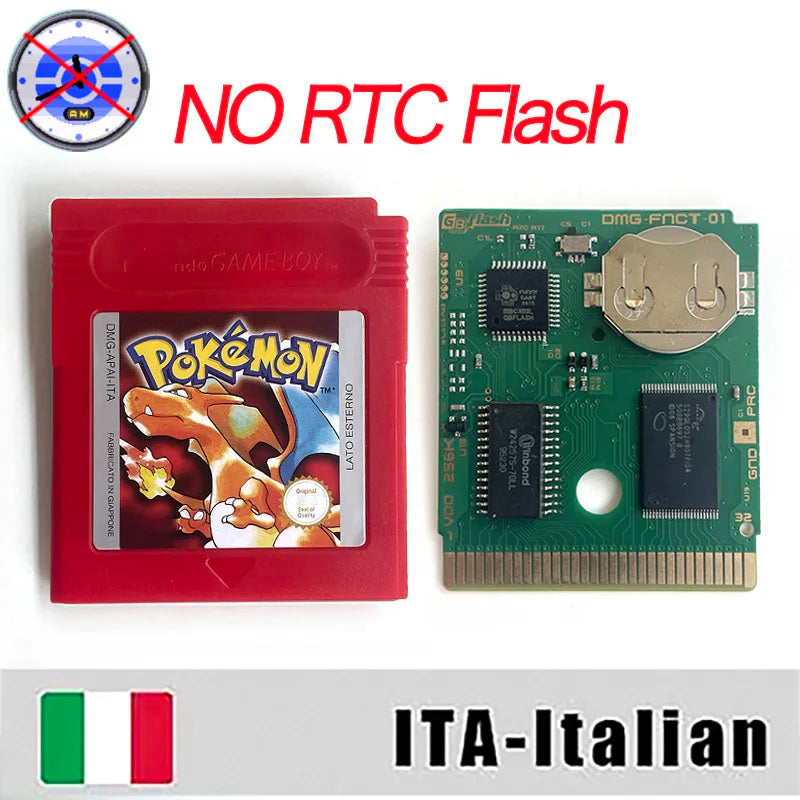 ITA ESP EUR FRA NOE RTC flash cart NO RTC FLASH CART Pokemon gold silver yellow crystal 16 bit Rom Hack Game Cartridge for GBC