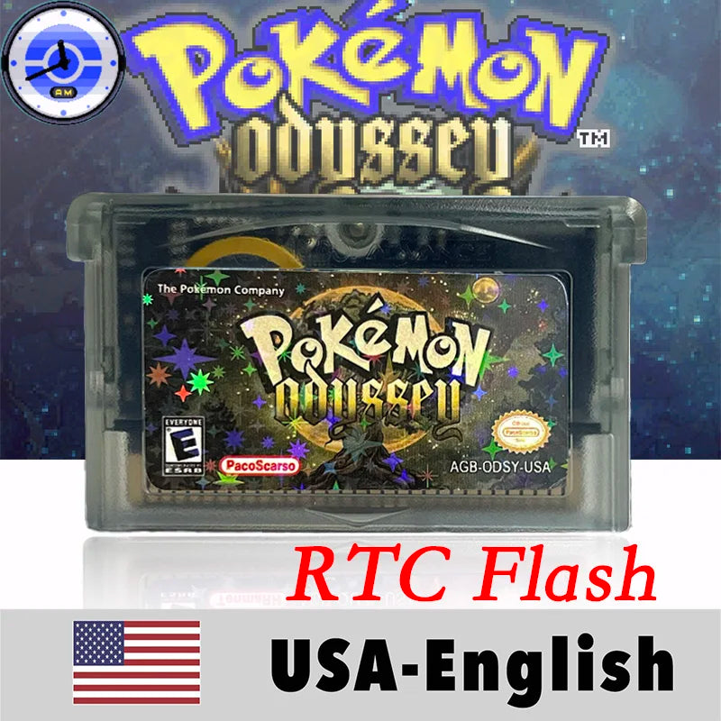 USA English RTC Flash Cart Pokemon Altered Emerald Odyssey GLAZED Flora Sky quetzal pisces Game Cartridge Card Rom Hack for Gba