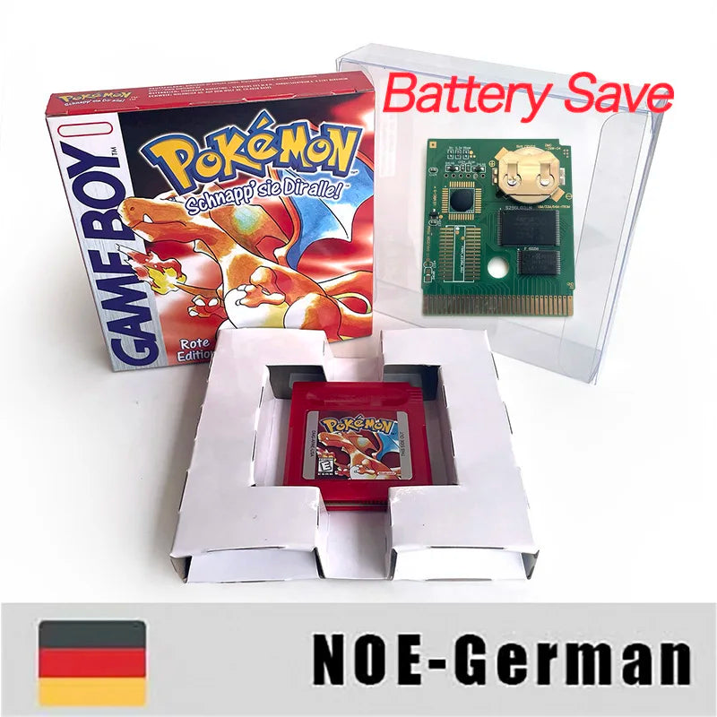 Battery Save pokemon yellow blue red crystal silver gold green USA EUR FRA ESP NOE ITA Game Cartridge with box for GBC