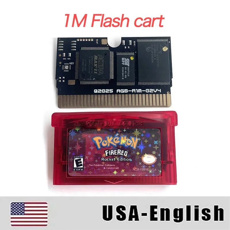 USA ESP Pokemon firered rocket (v1.02).gba 1M Flash cart  GBA Game Cartridge Rom Hack Spanish English