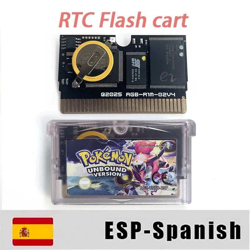 USA ESP Version IC RTC Flash cart Pokemon Unbound (v2.1.1.1) GBA Game Cartridge  Rom Hack Spanish English Language
