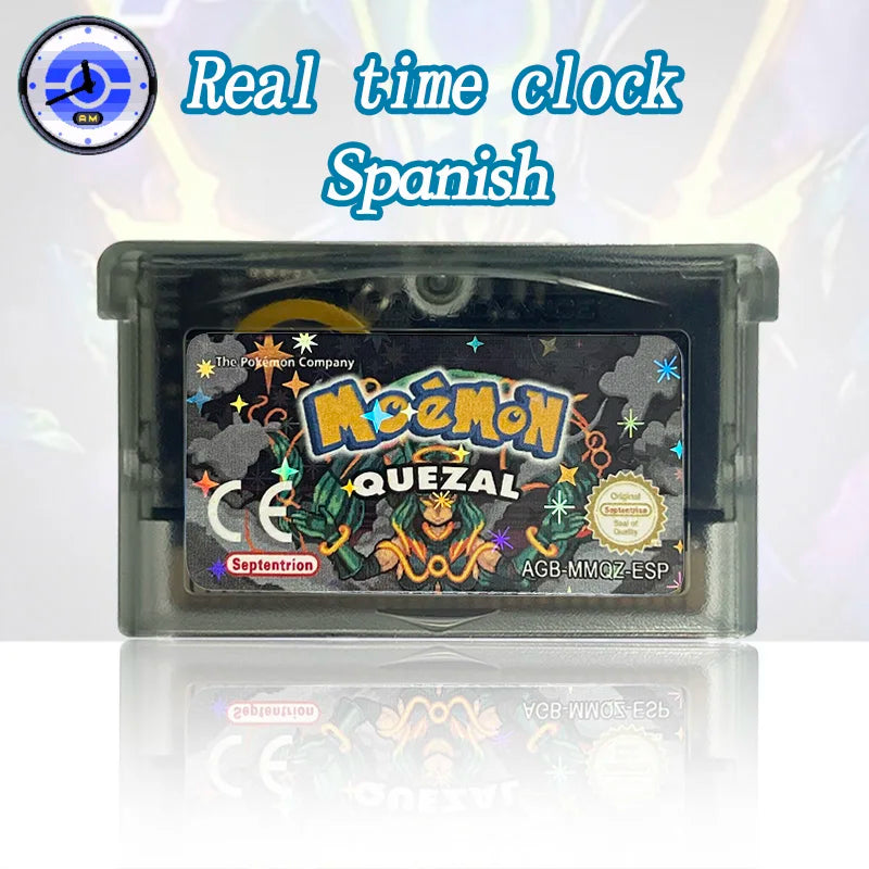 ESP Spanish RTC Flash cart pokemon QUEZAL team rocket glazed quetzal dark worship unbound Cartridge Card Rom Hack for gba