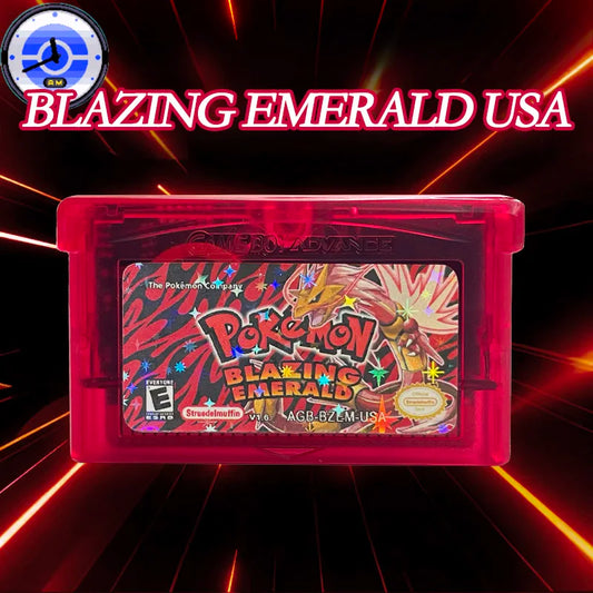 USA VERSION GBA Game Pokemon BLAZING EMERALD V1.6 RTC Flash cart Real Time Clock GAME Cartridge Card Rom Hack English