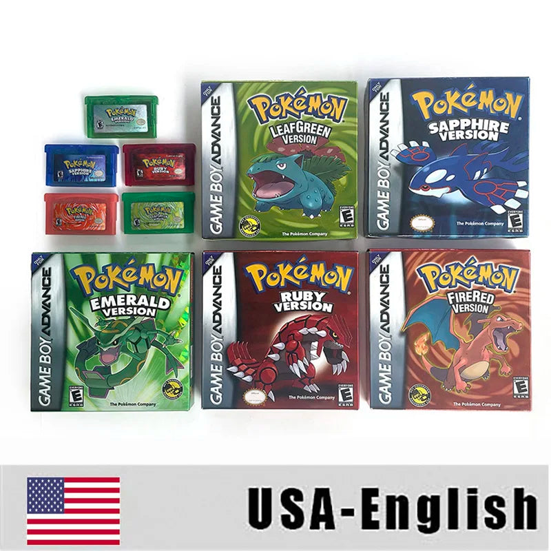 USA FRA NOE FRA version GBA game IC SAVE CART pokemon LeafGreen Firered sealed box tray Game Cartridge manual for gba