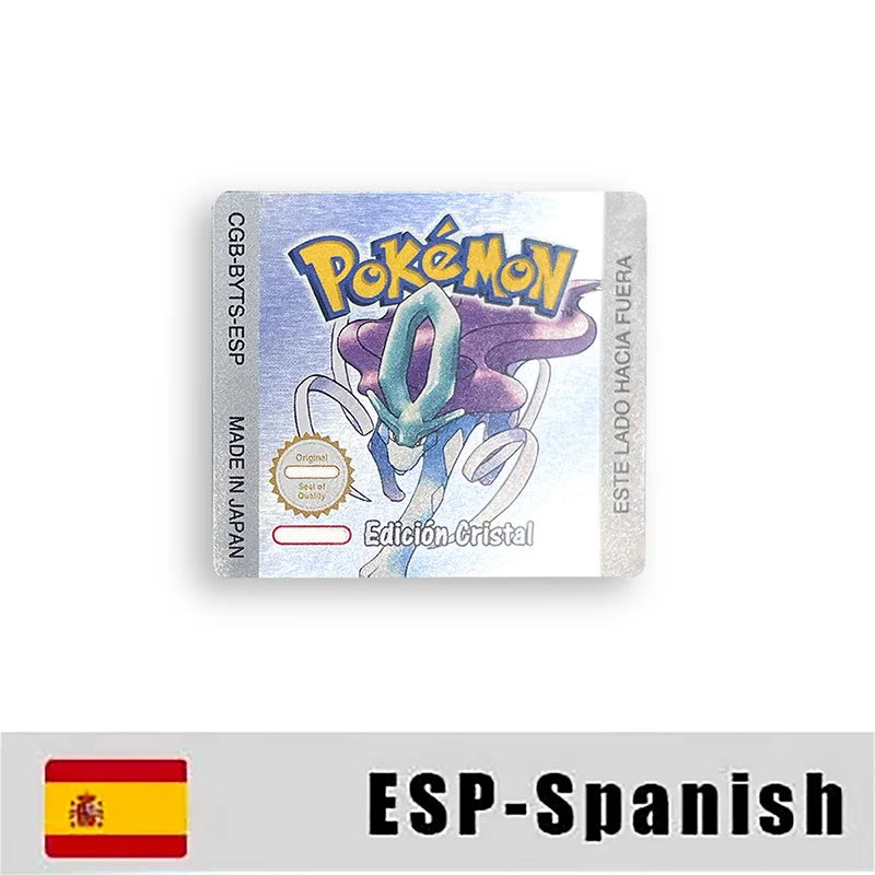 Pokemon Yellow Blue Red Crystal Silver Gold Green USA EUR FRA ESP NOE ITA Metallic Label Sticker for GBC