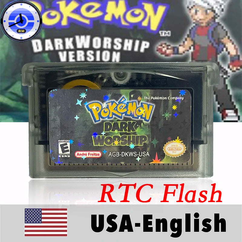 USA English RTC Flash Cart Pokemon Altered Emerald Odyssey GLAZED Flora Sky quetzal pisces Game Cartridge Card Rom Hack for Gba