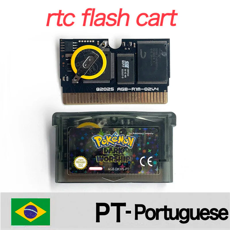 Pokemon dark worship USA PT Version RTC Flash cart GBA Nintendo Game Cartridge Video Console Card Rom Hack Portuguese English