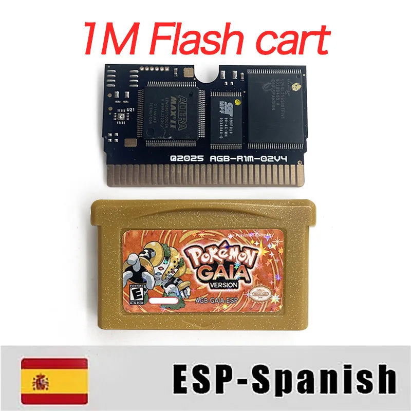 Pokemon GAIA USA ESP PT 1 M Flash cart GBA Nintendo Game Cartridge Video Game Card Rom Hack Portuguese Spanish English