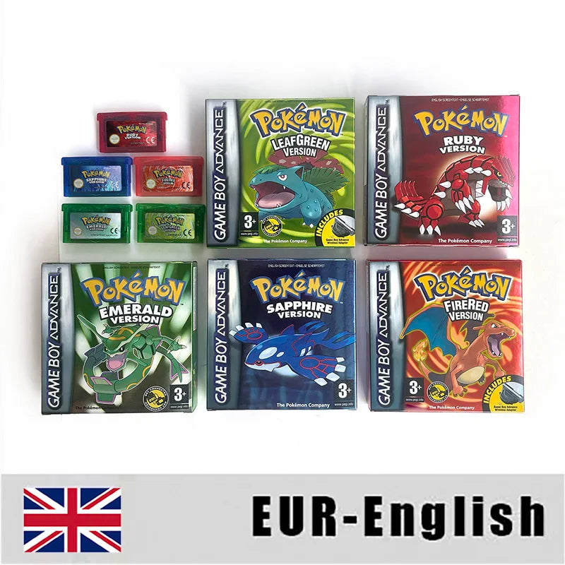 EUR ESP NOE FRA ITA USA RTC flash 1 M Flash CART  Pokemon 5 types Sapphire Firered Emerald Ruby Leafgreen Video Game cart for GBA Multilingual