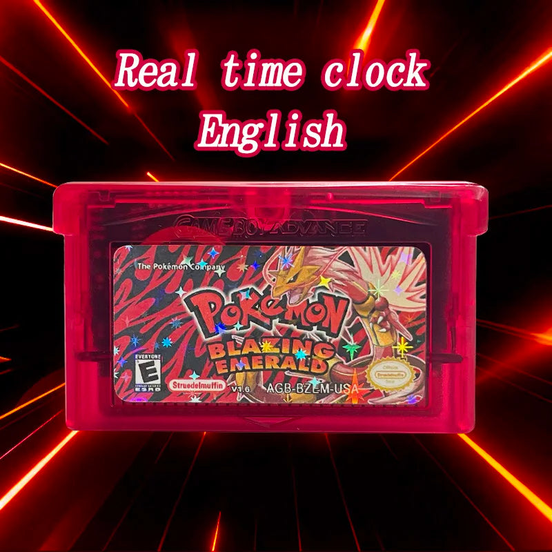USA VERSION GBA Game Pokemon BLAZING EMERALD V1.6 RTC Flash cart Real Time Clock GAME Cartridge Card Rom Hack English