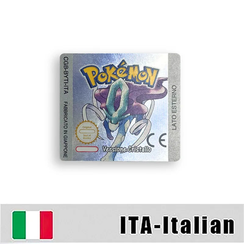 Pokemon Yellow Blue Red Crystal Silver Gold Green USA EUR FRA ESP NOE ITA Metallic Label Sticker for GBC