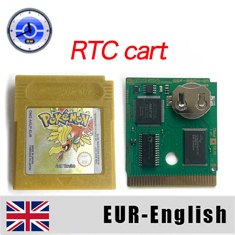 ITA ESP EUR FRA NOE RTC flash cart NO RTC FLASH CART Pokemon gold silver yellow crystal 16 bit Rom Hack Game Cartridge for GBC