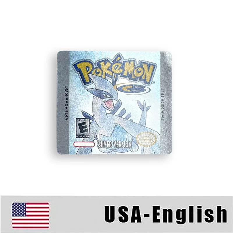 Pokemon Yellow Blue Red Crystal Silver Gold Green USA EUR FRA ESP NOE ITA Metallic Label Sticker for GBC
