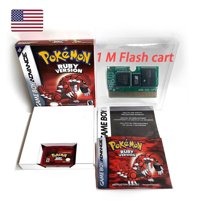 USA FRA NOE FRA version GBA game RTC 1 M Flash CART pokemon sapphire ruby sealed box tray Game Cartridge manual for gba