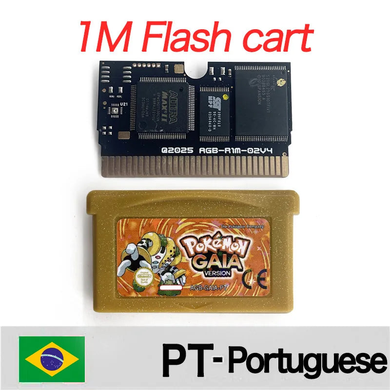 Pokemon GAIA USA ESP PT 1 M Flash cart GBA Nintendo Game Cartridge Video Game Card Rom Hack Portuguese Spanish English