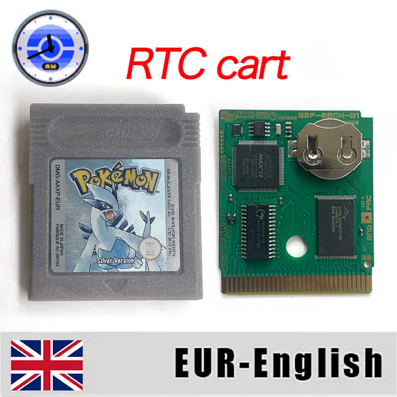 ITA ESP EUR FRA NOE RTC flash cart NO RTC FLASH CART Pokemon gold silver yellow crystal 16 bit Rom Hack Game Cartridge for GBC